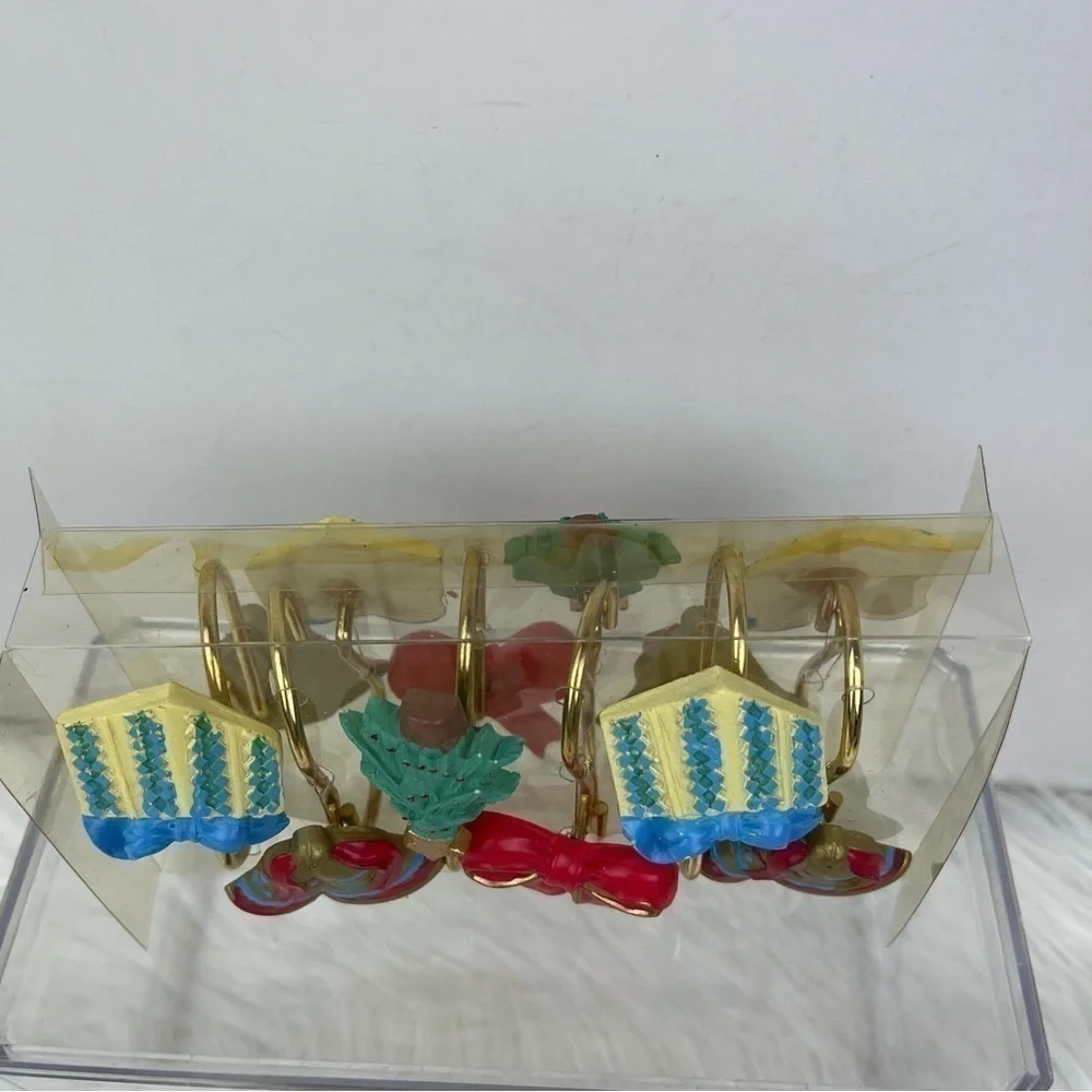 Set of 12 Christmas Shower Curtain Hooks Hand Painted Holiday Bathroom Decor